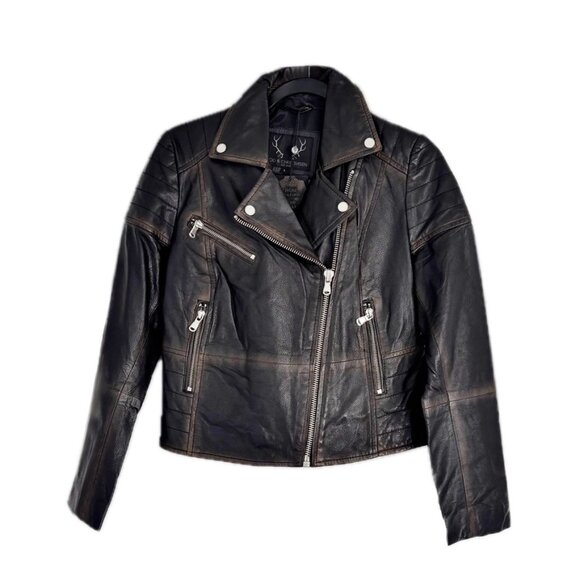 Bod & Christensen Genuine Leather Moto Jacket Zippers Classic Distressed Wm Sz L - Picture 5 of 11